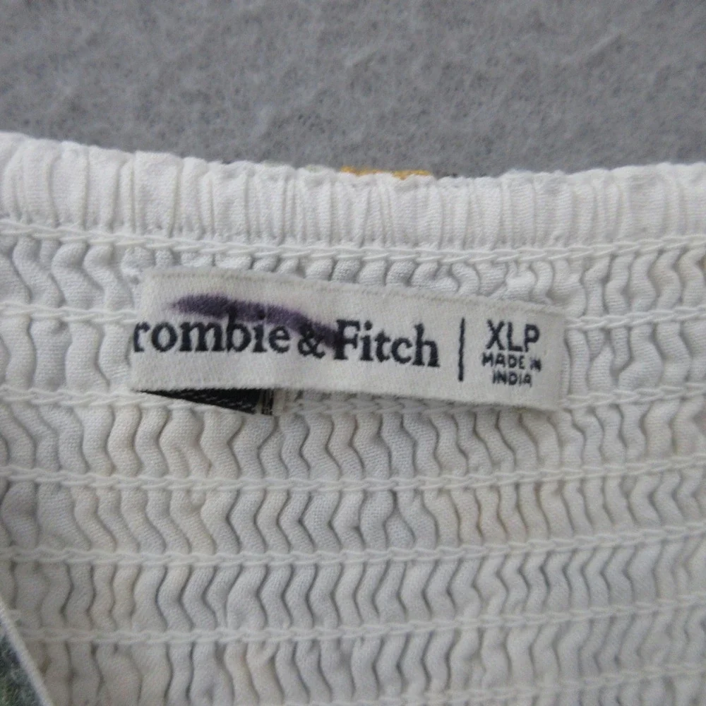 Abercrombie & Fitch Dress XLP Floral Maxi Tropical‎ Linen Blend Smocked Boho